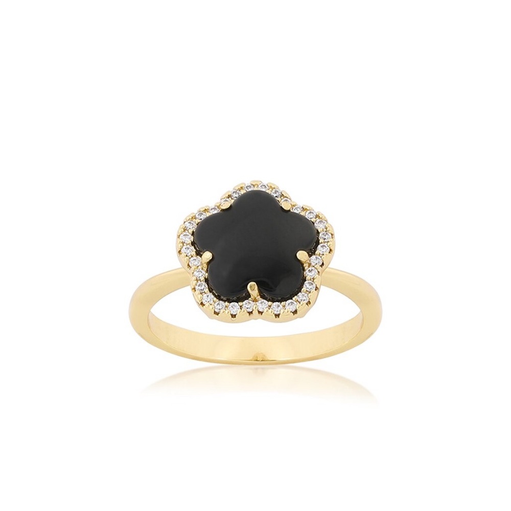 Source Unknown Gold and Black Floral Ring